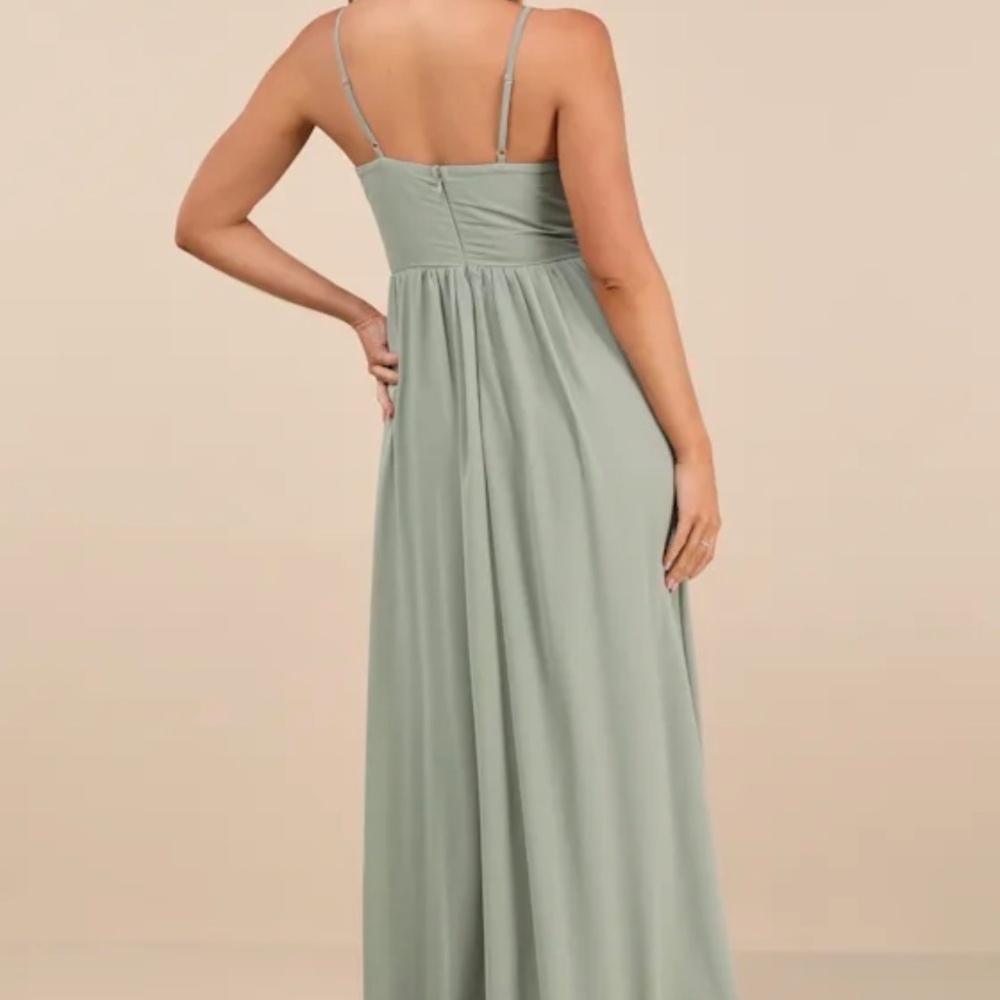 Lulu's Sage Green Maxi Dress with Lace Insets - Picture 2 of 6